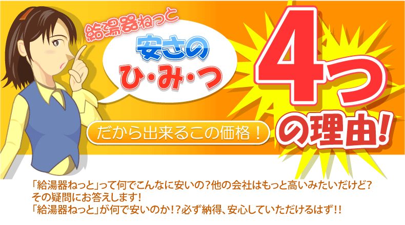 給湯器ねっと 安さのひ・み・つ 4つのポイント!